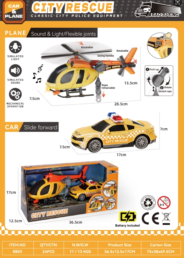 Urban rescue kit: sound and light helicopter+police car