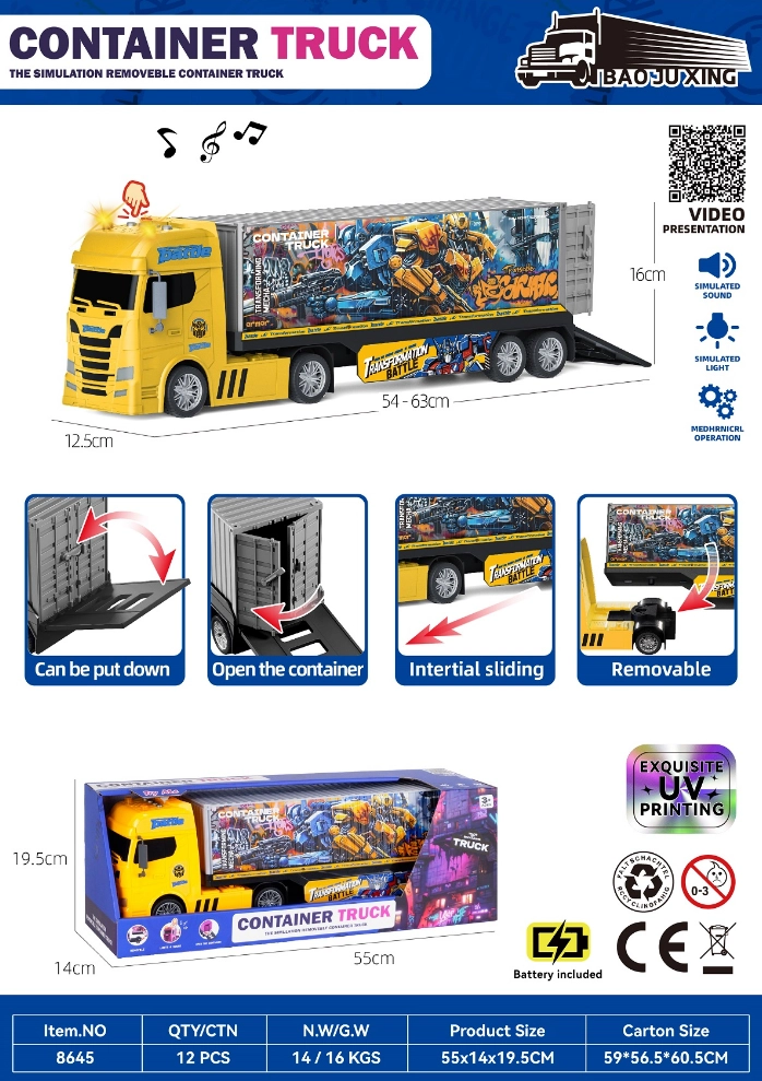 Sound and light inertia Scania Transformers container transport vehicle
