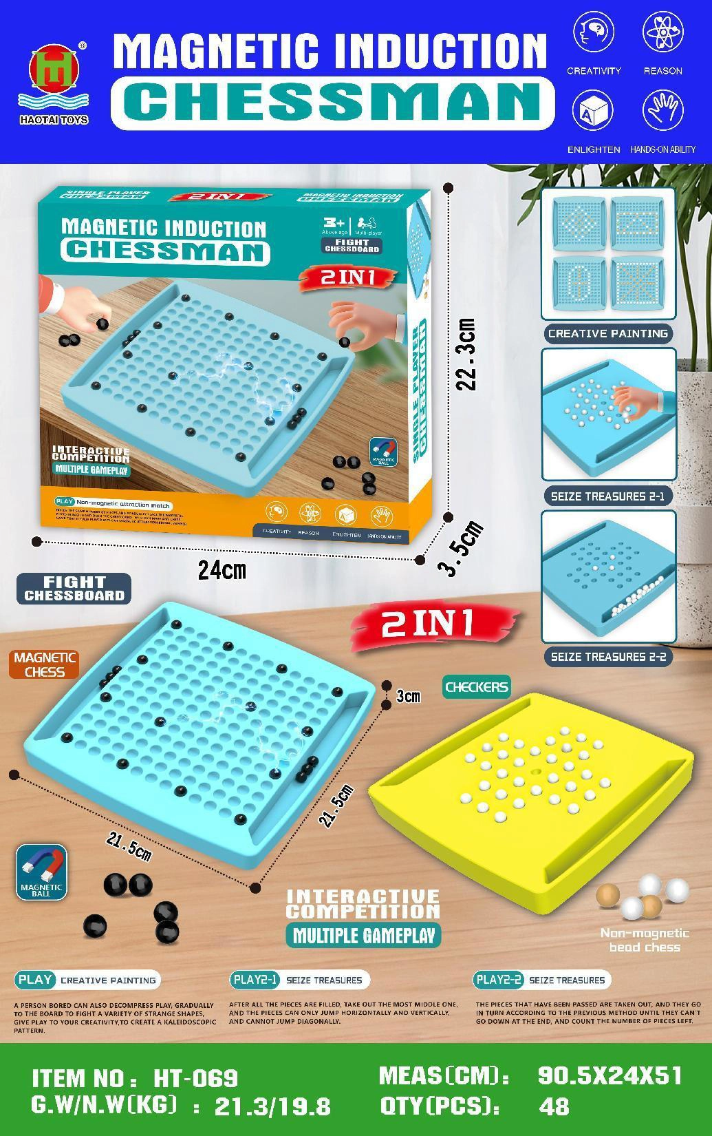 2-in-1 Magnetic Chess + Checkers Educational Board Game