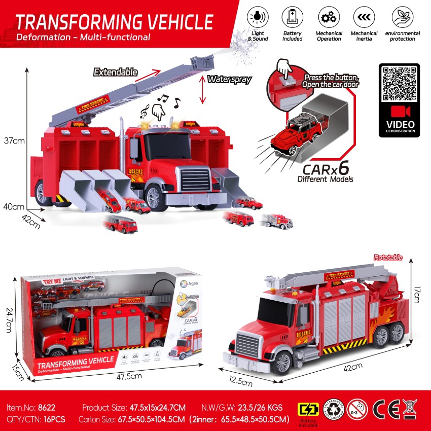 Transforming storage rescue fire truck