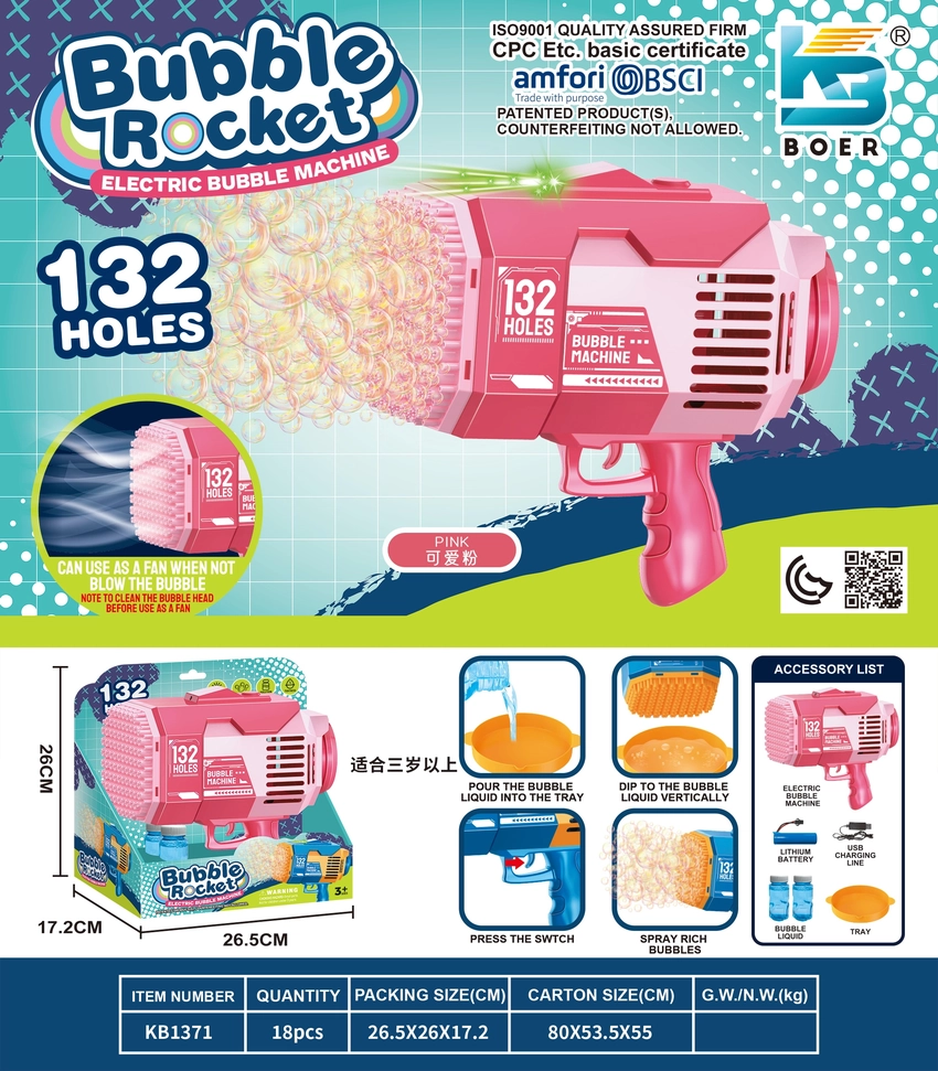 132-Hole Rocket Launcher Electric Colorful LED Bubble Machine