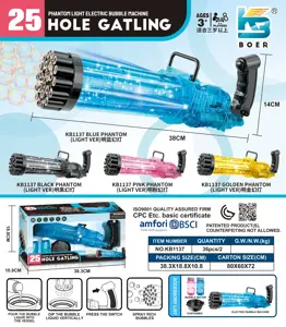 25-Hole Transparent Phantom Light Electric Gatling Bubble Machine