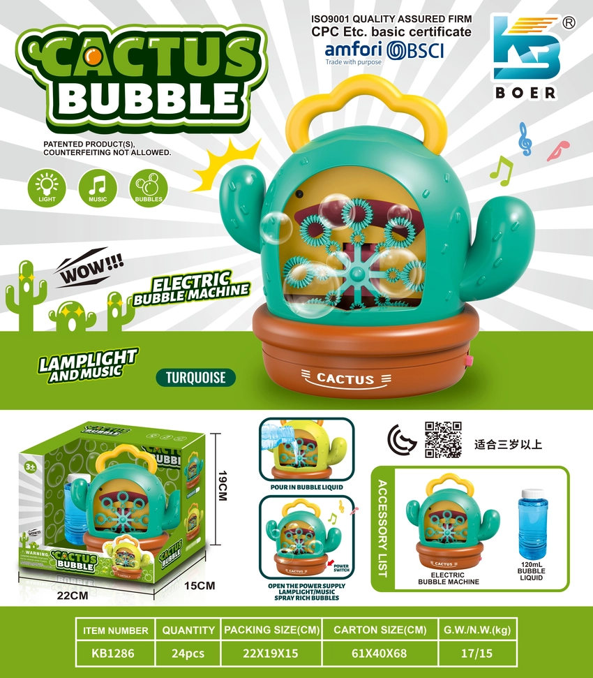 Cactus Bubble Machine with Lights and Music