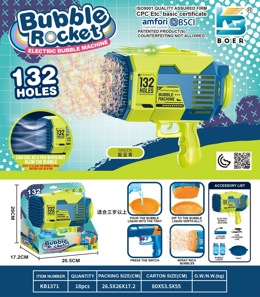 132-Hole Rocket Launcher Electric Colorful LED Bubble Machine