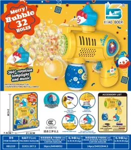 32-Hole Self-Priming Clown Rotating Bubble Machine with Lights and Music