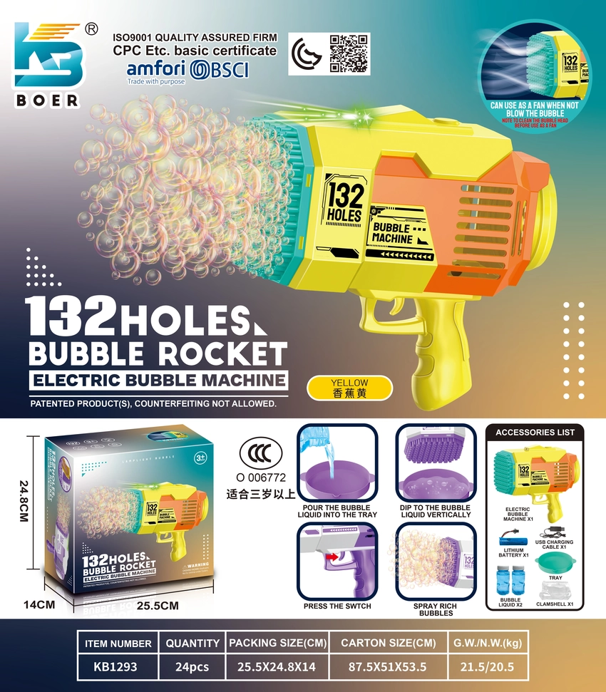 132-Hole Rocket Launcher Electric Colorful LED Bubble Machine
