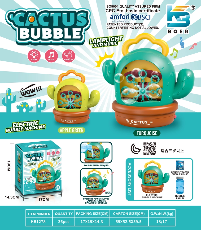 Cactus Bubble Machine with Lights and Music