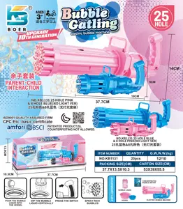 25-Barrel Blue & 8-Barrel Pink Electric Gatling Bubble Machine