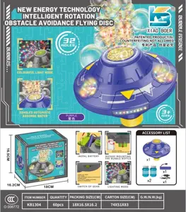 32-Hole Smart Rotating Obstacle-Avoiding UFO with Colorful Lights Electric UFO Bubble Machine