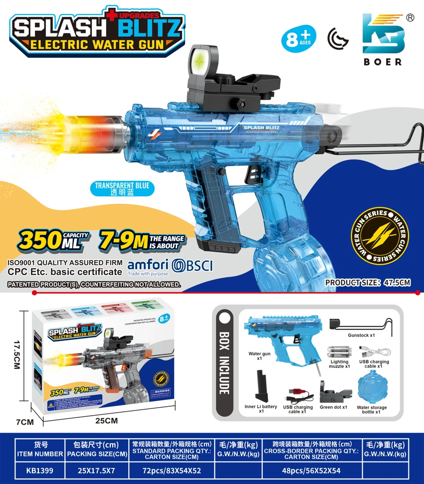 Upgraded Mini UZI Electric Water Gun with Light, Motorized Action, and Slide-Back Mechanism