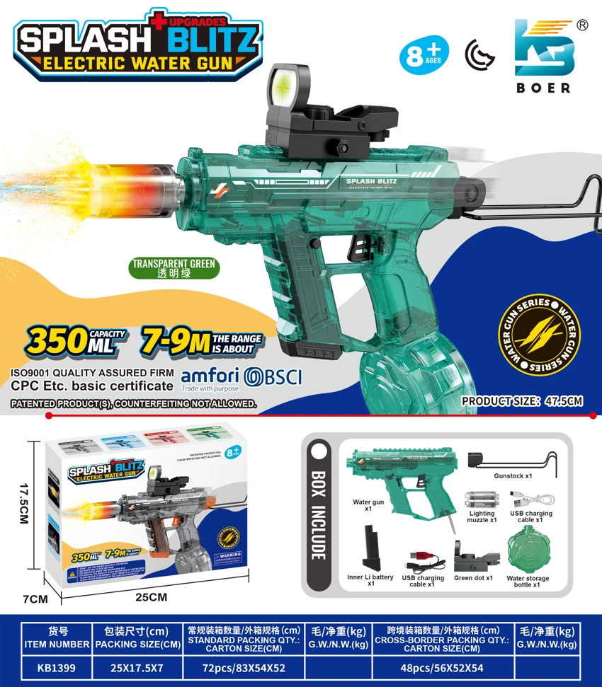 Upgraded Mini UZI Electric Water Gun with Light, Motorized Action, and Slide-Back Mechanism