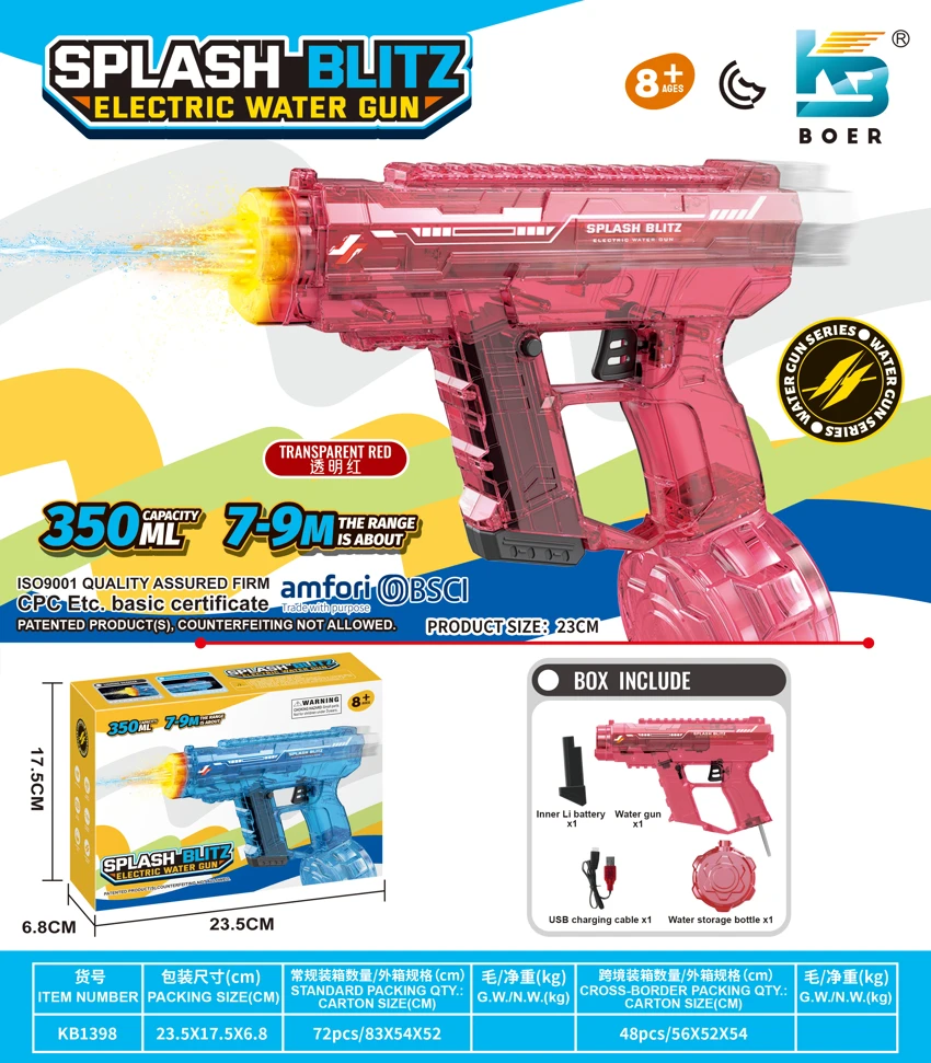 Upgraded Mini UZI Electric Water Gun with Flashing and Automatic Magazine