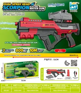 Scorpion-style three-function dual-nozzle electric water gun, dual nozzles, dual water streams, self-contained with running lights, electric/manual/simultaneous use