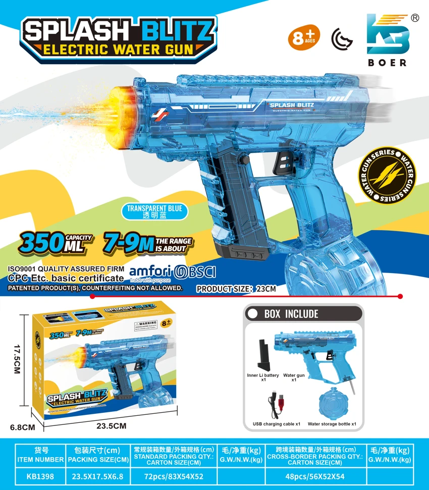 Upgraded Mini UZI Electric Water Gun with Flashing and Automatic Magazine