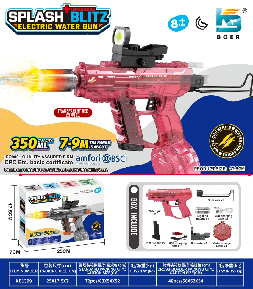 Upgraded Mini UZI Electric Water Gun with Light, Motorized Action, and Slide-Back Mechanism