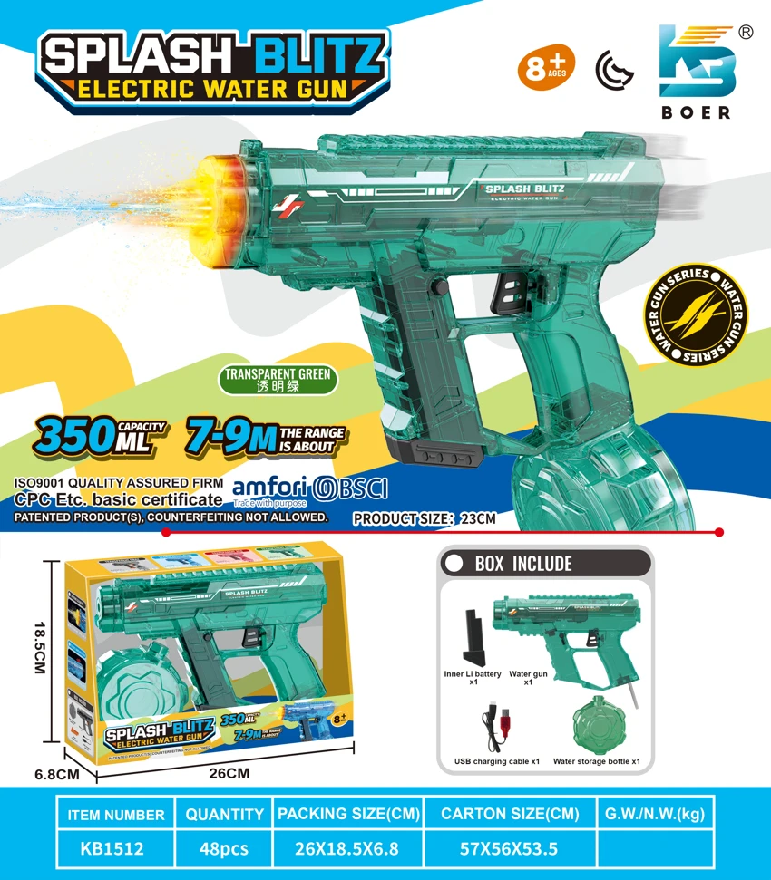 Upgraded Mini UZI Flashing Electric Retractable Water Gun