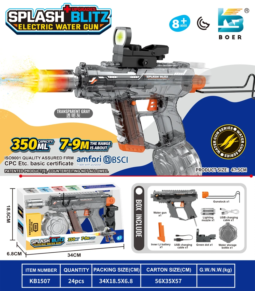 Upgraded Mini UZI Electric Water Gun with Light, Motorized Action, and Slide-Back Mechanism