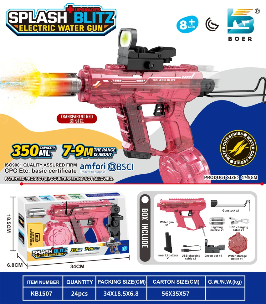 Upgraded Mini UZI Electric Water Gun with Light, Motorized Action, and Slide-Back Mechanism