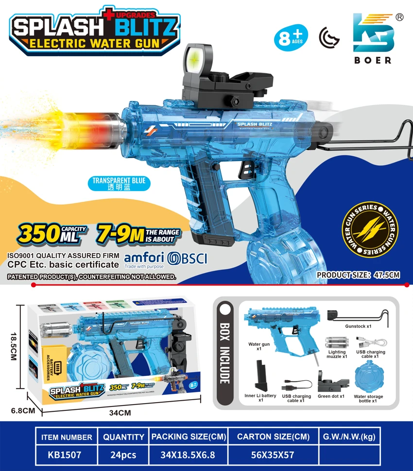Upgraded Mini UZI Electric Water Gun with Light, Motorized Action, and Slide-Back Mechanism