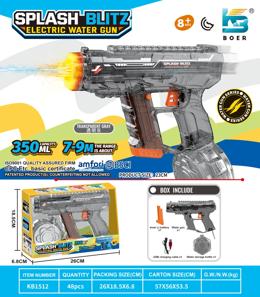 Upgraded Mini UZI Flashing Electric Retractable Water Gun