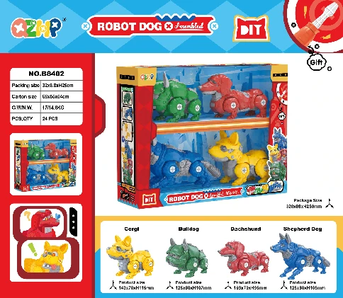 Four large assembly-line mechanical dogs