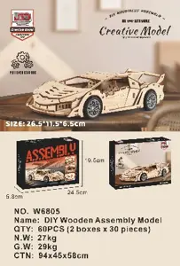 DIY Wooden Assembled Pull-Back Sports Car