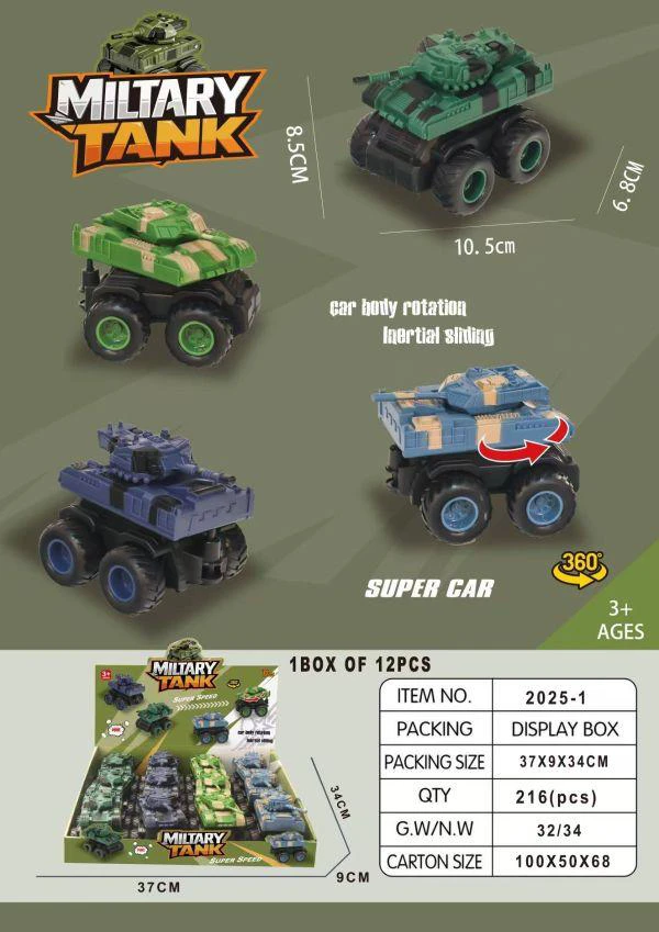 Large Wheel Tank Inertia Car (12 pcs)