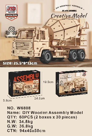 DIY Wooden Assembled Pull-Back Cement Mixer Truck