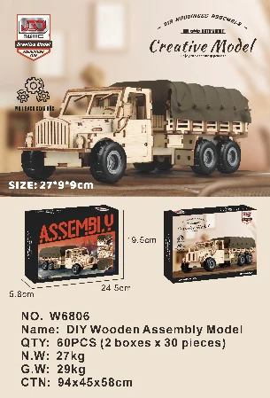 DIY Wooden Assembled Pull-Back Military Truck