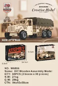 DIY Wooden Assembled Pull-Back Military Truck