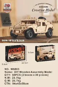 DIY Wooden Assembled Pull-Back Off-Road Vehicle