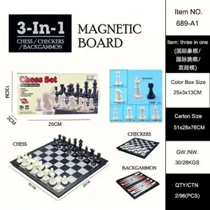 3-in-1 Chess (Foldable Magnetic Black and White Chess / Checkers / Backgammon)