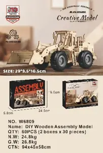 DIY Wooden Assembled Pull-Back Bulldozer