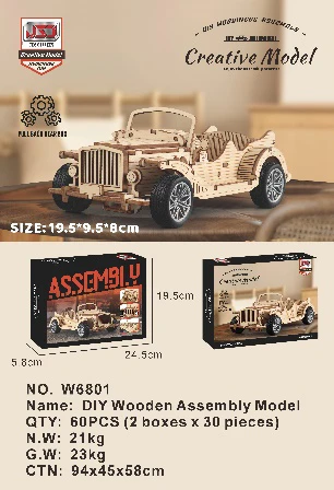 DIY Wooden Assembled Pull-Back Retro Vintage Car