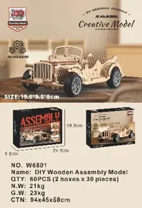 DIY Wooden Assembled Pull-Back Retro Vintage Car