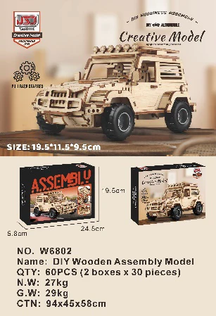 DIY Wooden Assembled Pull-Back Off-Road Vehicle