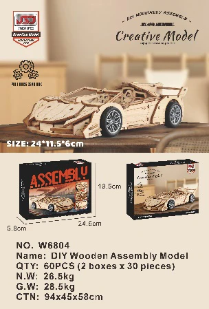 DIY Wooden Assembled Pull-Back Sports Car