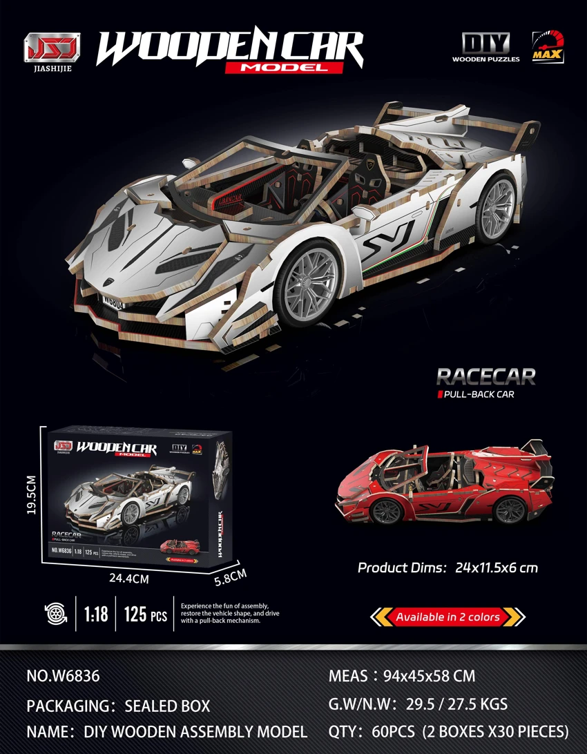 DIY Wooden Assembly Pullback Sports Car