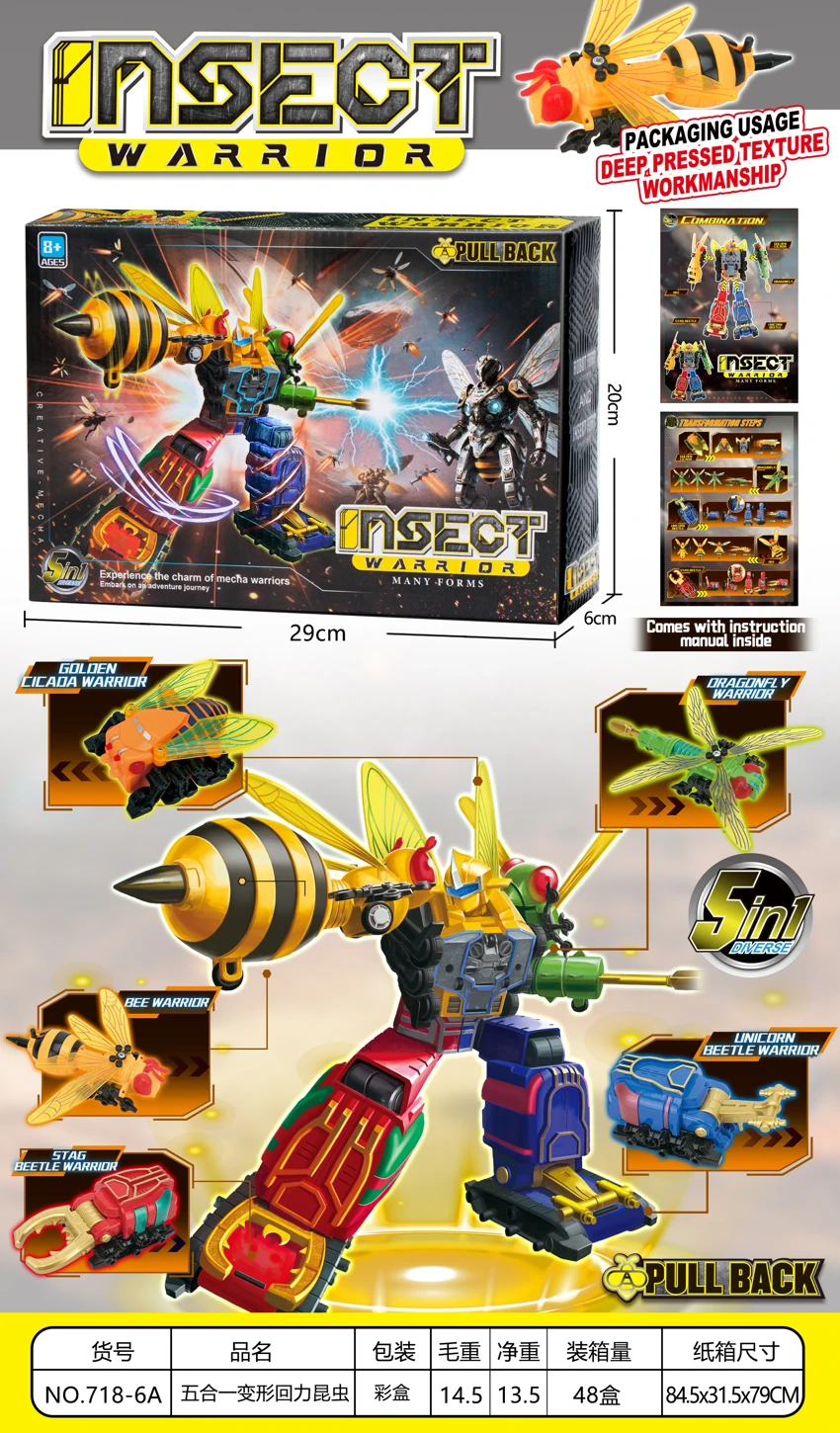 Five-in-One Pull-Back Transforming Insect