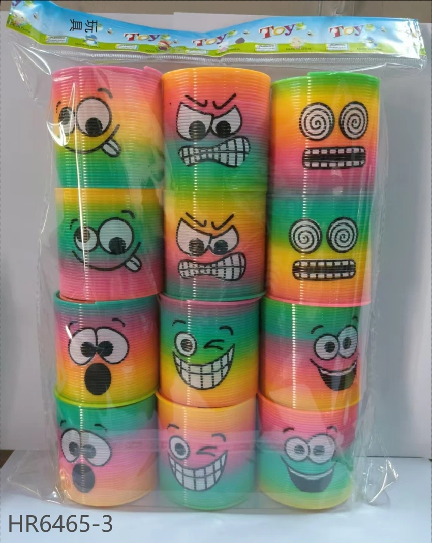 No. 3, 6 Emoji Designs Rainbow Rings, 12 Pieces per Pack