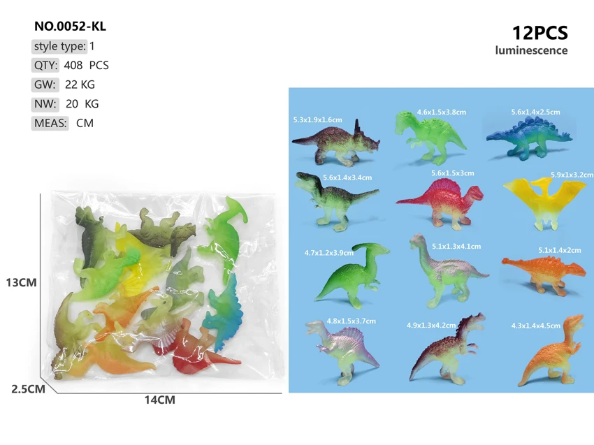 12 solid paint-sprayed glow-in-the-dark dinosaurs