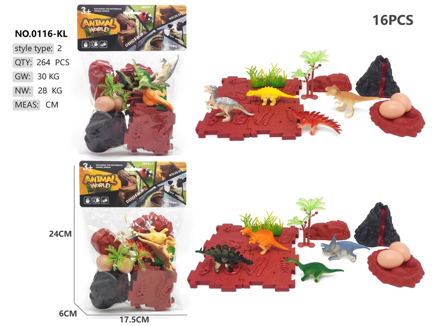 4 dinosaur scenes with volcano building blocks