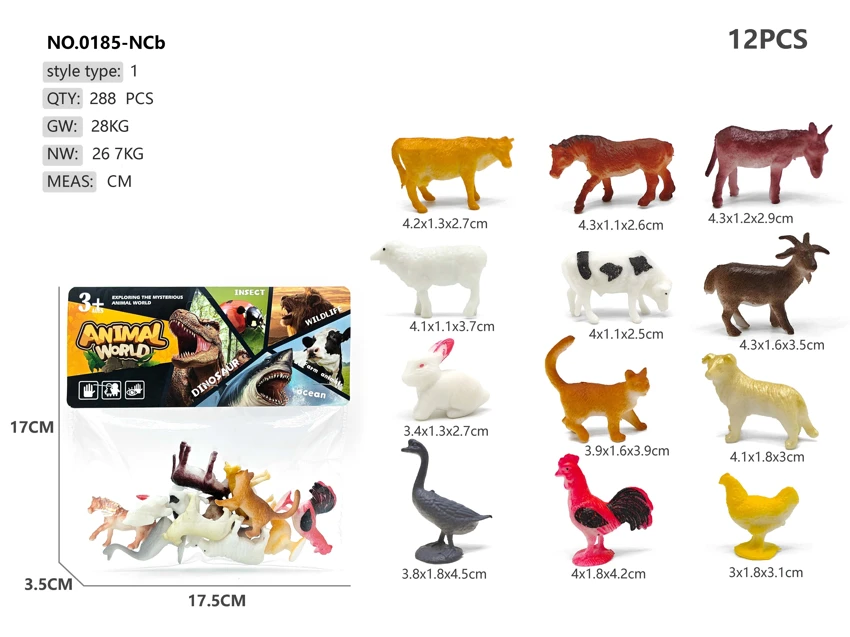 Solid PVC Farm Animals 12pcs
