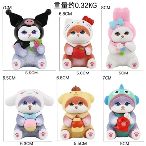 Sitting Shark Cat 6-Piece Figurine Set, Cartoon Figurine Display, Small Dolls, PVC Figurine Model