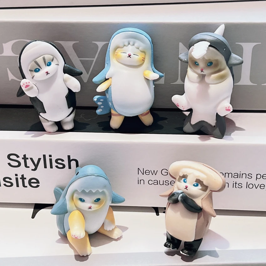 COS Shark Cat 5-Piece Plush Set Cartoon Plush Ornament Small Plush Doll PVC Plush Action Figure Model