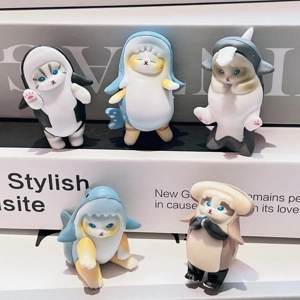 COS Shark Cat 5-Piece Plush Set Cartoon Plush Ornament Small Plush Doll PVC Plush Action Figure Model