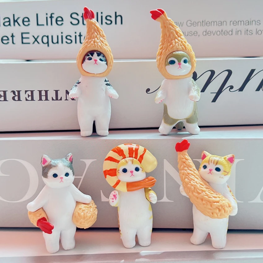 Fried Shrimp Cat 5-Piece Figurine Set Cartoon Figurines Display Small Dolls PVC Figurine Model