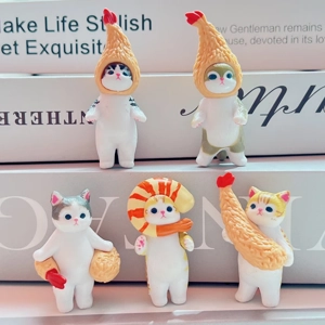 Fried Shrimp Cat 5-Piece Figurine Set Cartoon Figurines Display Small Dolls PVC Figurine Model