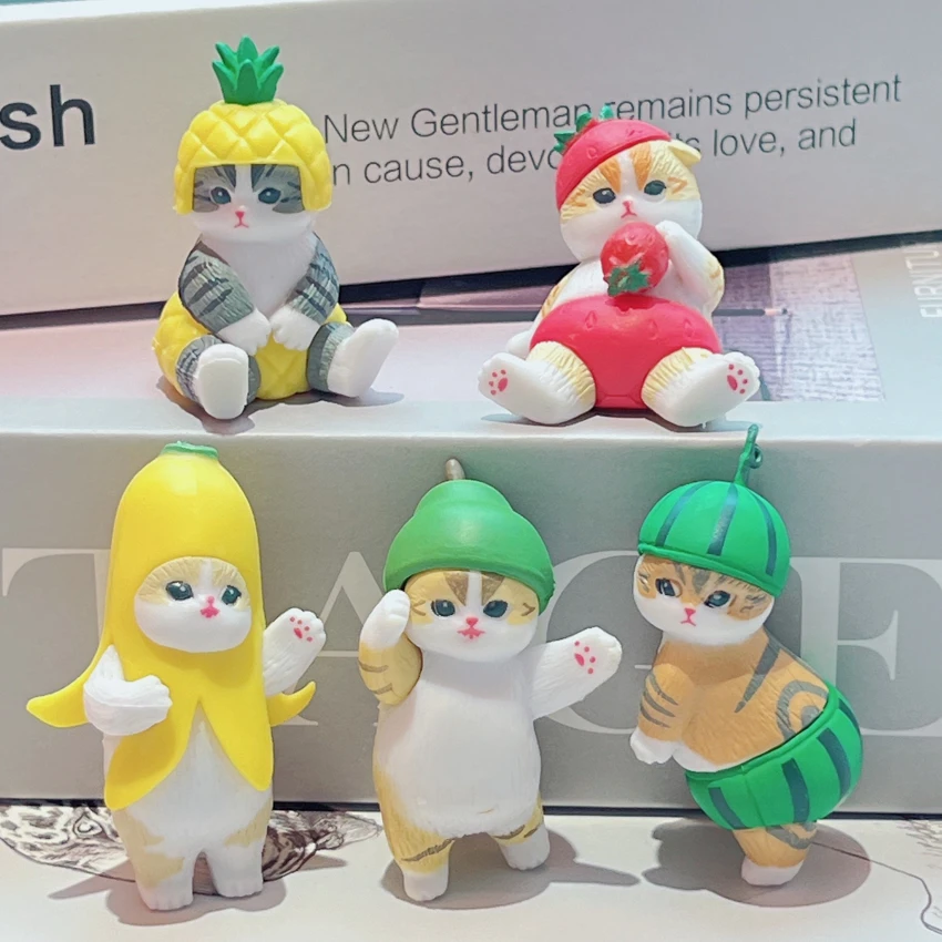 Fruit cat 5-piece figure set, cartoon figure decorations, small figures, doll figures, PVC figure model