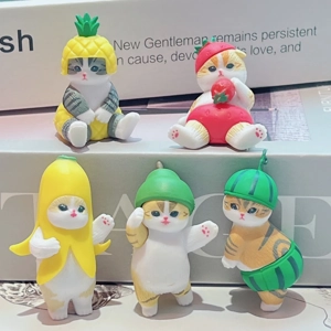 Fruit cat 5-piece figure set, cartoon figure decorations, small figures, doll figures, PVC figure model